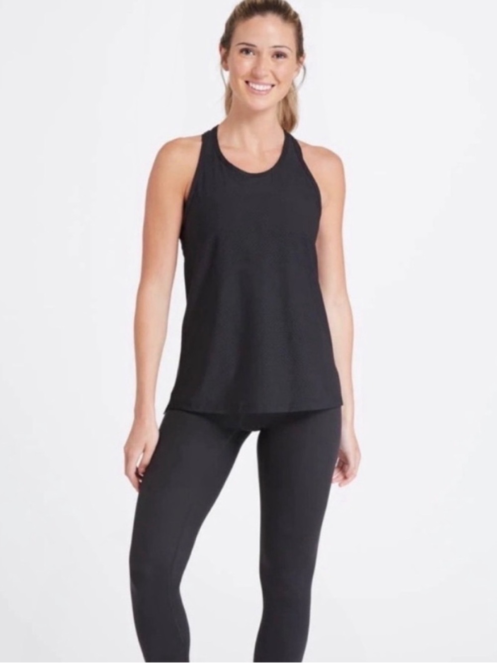 Spanx Perforated Racerback Tank Top Black Activewear Mesh Workout Shirt